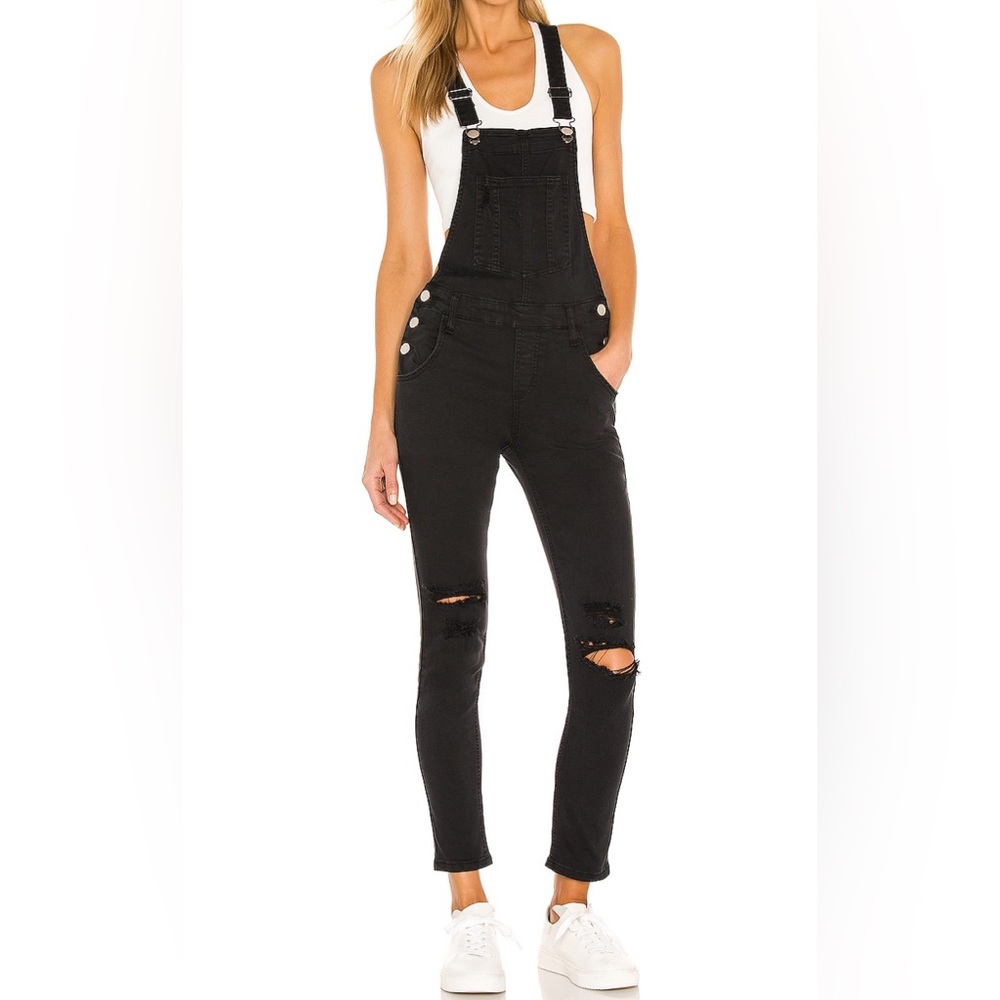 Black denim overalls
